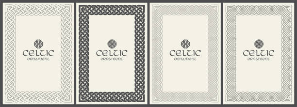 keltischer knoten geflochten frame grenze ornament. a4-format - irish cross stock-grafiken, -clipart, -cartoons und -symbole