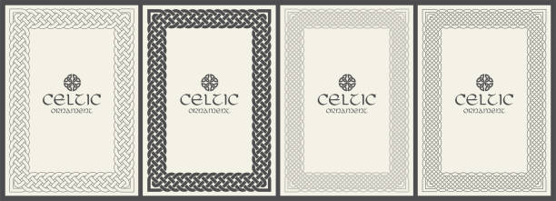 ilustrações de stock, clip art, desenhos animados e ícones de celtic knot braided frame border ornament. a4 size - celtic culture tied knot decoration pattern