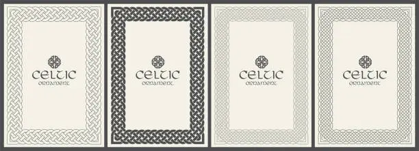 Vector illustration of Celtic knot braided frame border ornament. A4 size
