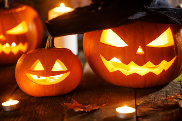 istock Halloween pumpkin with witches hat 864168370
