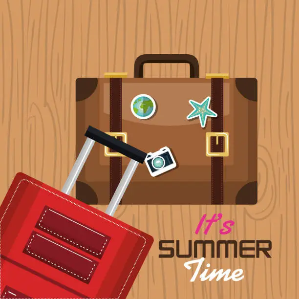 Vector illustration of travel its time summer suitcase vacation design