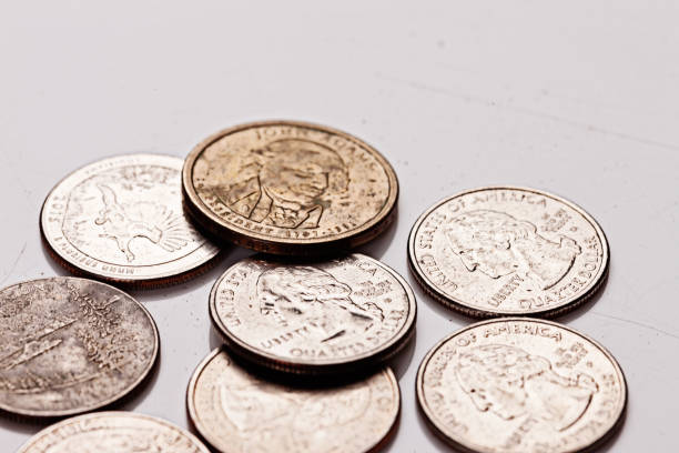 istock Group of grubby old american coins on gray 864172572