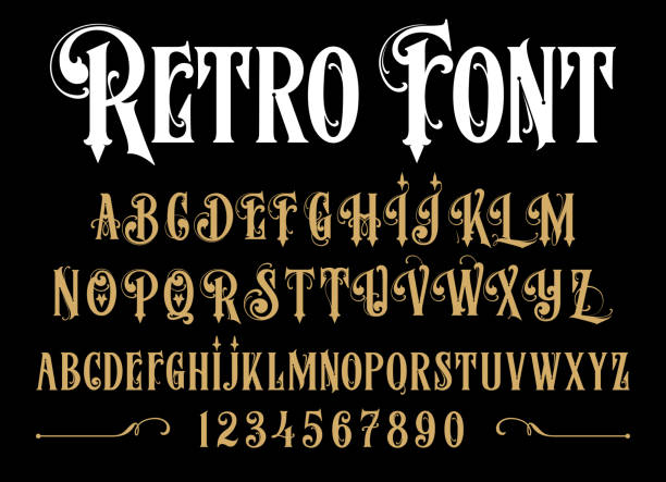 Vintage font. Vector retro alphabet. Vintage font. Typography for labels, headlines, posters etc. pub stock illustrations