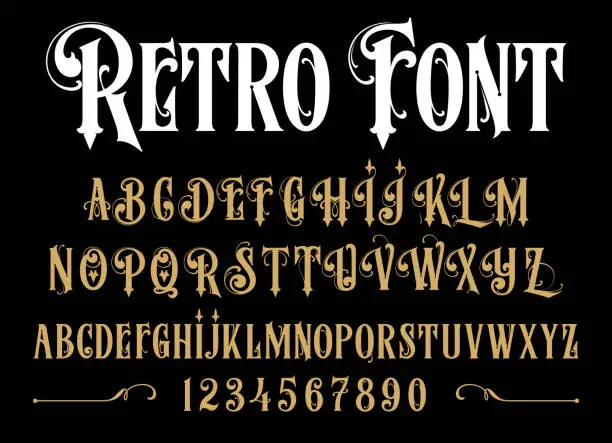 Vector illustration of Vintage font.