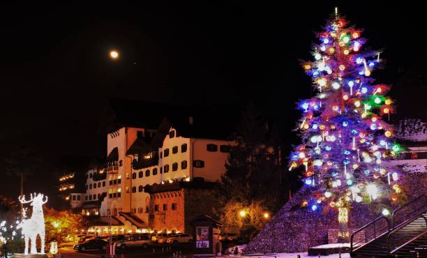istock Christmas tree night city landscape 864176850