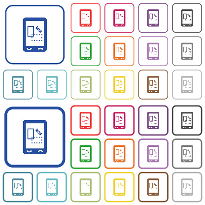 Mobile gyrosensor color flat icons in rounded square frames. Thin and thick versions included.