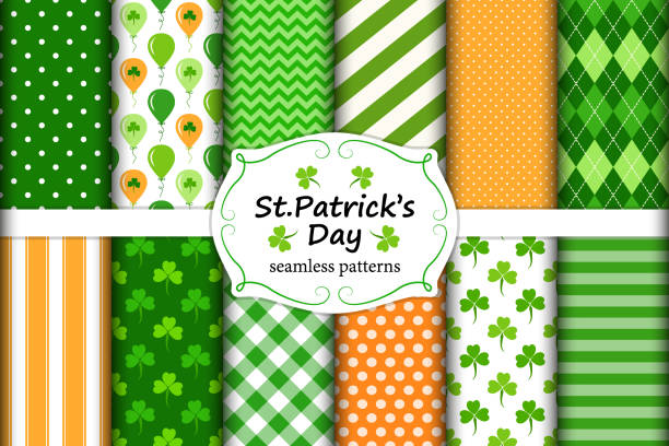 ilustrações de stock, clip art, desenhos animados e ícones de cute set of st. patrick's day seamless patterns - textile backgrounds irish culture decoration