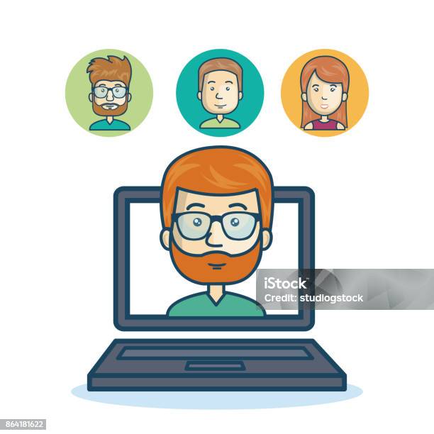 Man Community Online Smartphone Design Stock Illustration - Download Image Now - Adult, Communication, Community