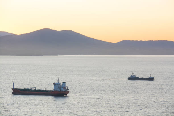 istock Sea cargo ships anchored in the harbor. 864186076