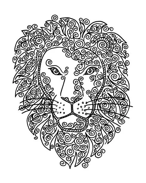 Vector illustration of Lion Head Doodle Swirl Drawing