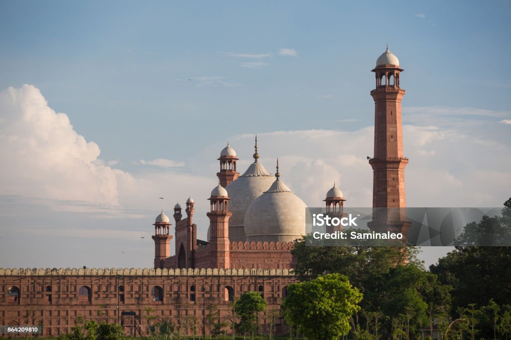 The Emperor's Mosque - Badshahi Masjid in Lahore, Pakistan Dome with Minarets exterior Lahore - Pakistan Stock Photo