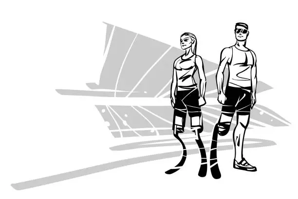 Vector illustration of Runners with disabilities, prosthetic legs