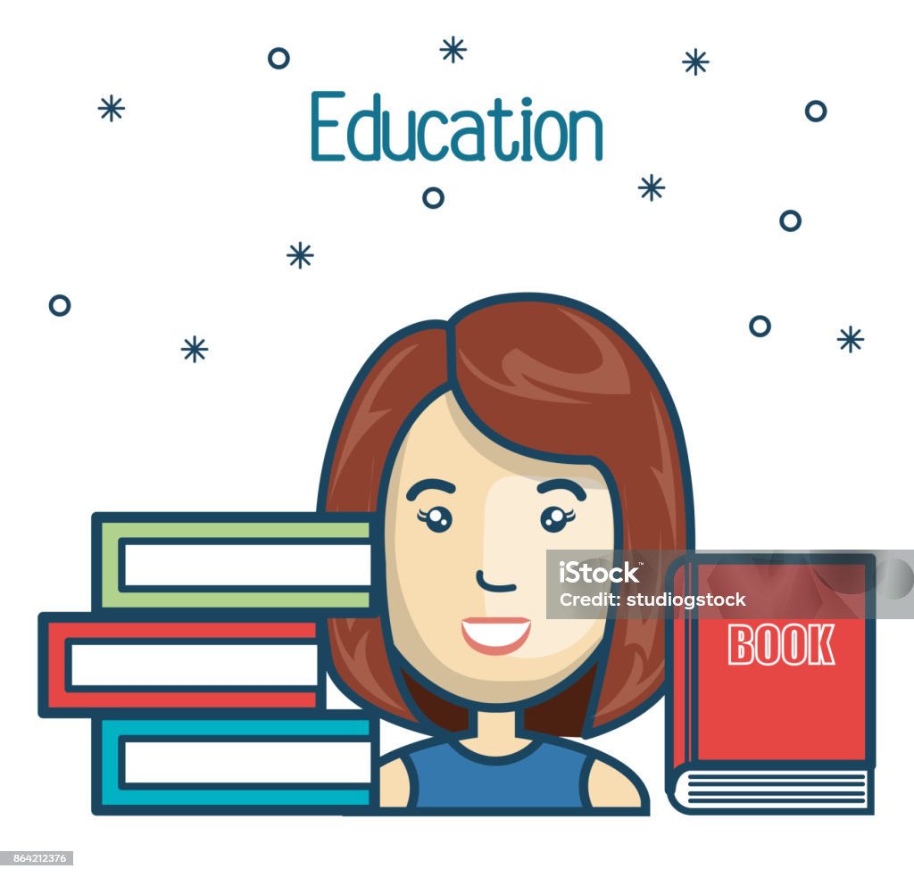 Cartoon Girl Student Education Books Read Design Stock Illustration -  Download Image Now - Adult, Adults Only, Blue - iStock