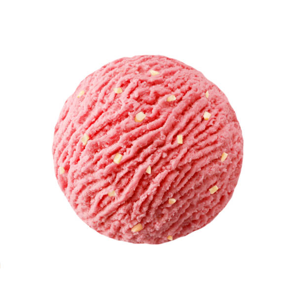 istock Strawberry ice cream scoop with almond pieces 864213224