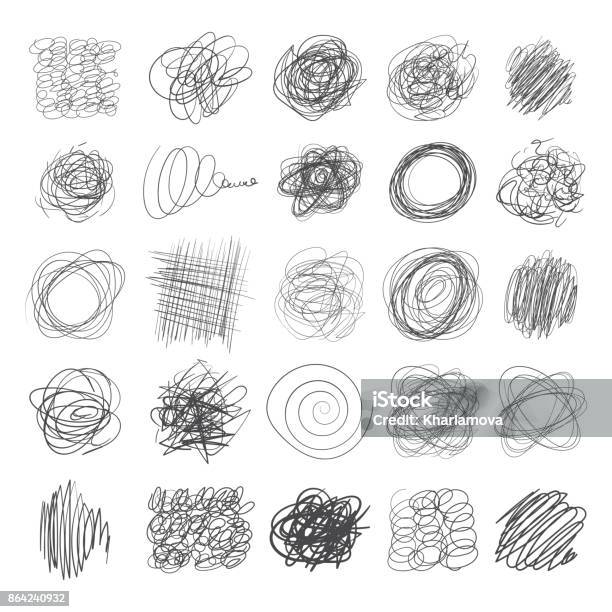 Set Of Ink Lines Of Hand Drawn Textures Scribbles Of Pen Stock Illustration - Download Image Now