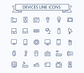 Electronic devices vector thin line mini icons set. 24x24 Grid. Pixel Perfect.Editable stroke.