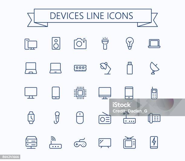 Electronic Devices Vector Thin Line Mini Icons Set 24x24 Grid Pixel Perfecteditable Stroke Stock Illustration - Download Image Now