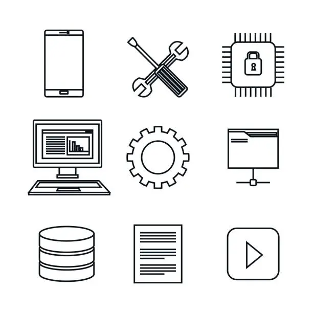 Vector illustration of set icons database center server isolated