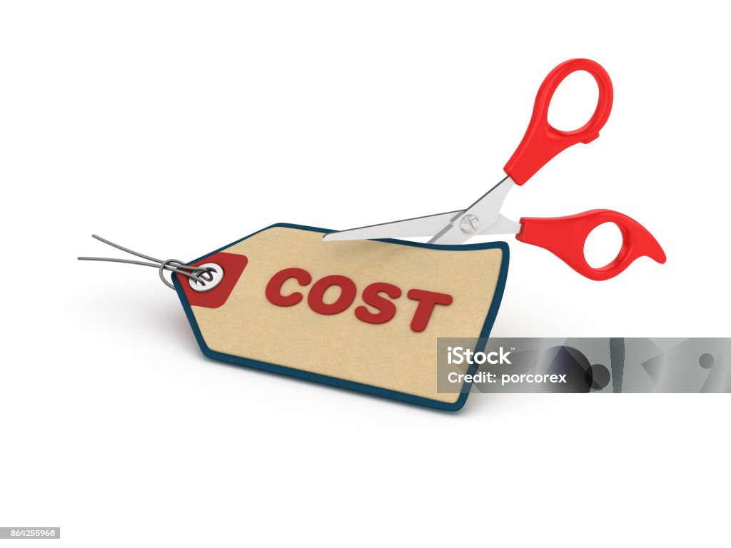 Cost Shopping Tag with Scissors - 3D Rendering Cost Shopping Tag with Scissors - White Background - 3D Rendering Price Stock Photo