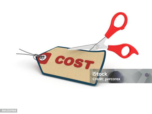 Cost Shopping Tag With Scissors 3d Rendering Stock Photo - Download Image Now - Price, Expense, Reduction
