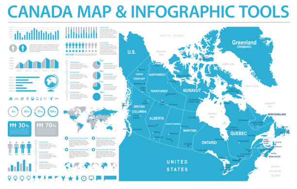 канада карта - информация графический вектор иллюстрация - alberta map canada cartography stock illustrations