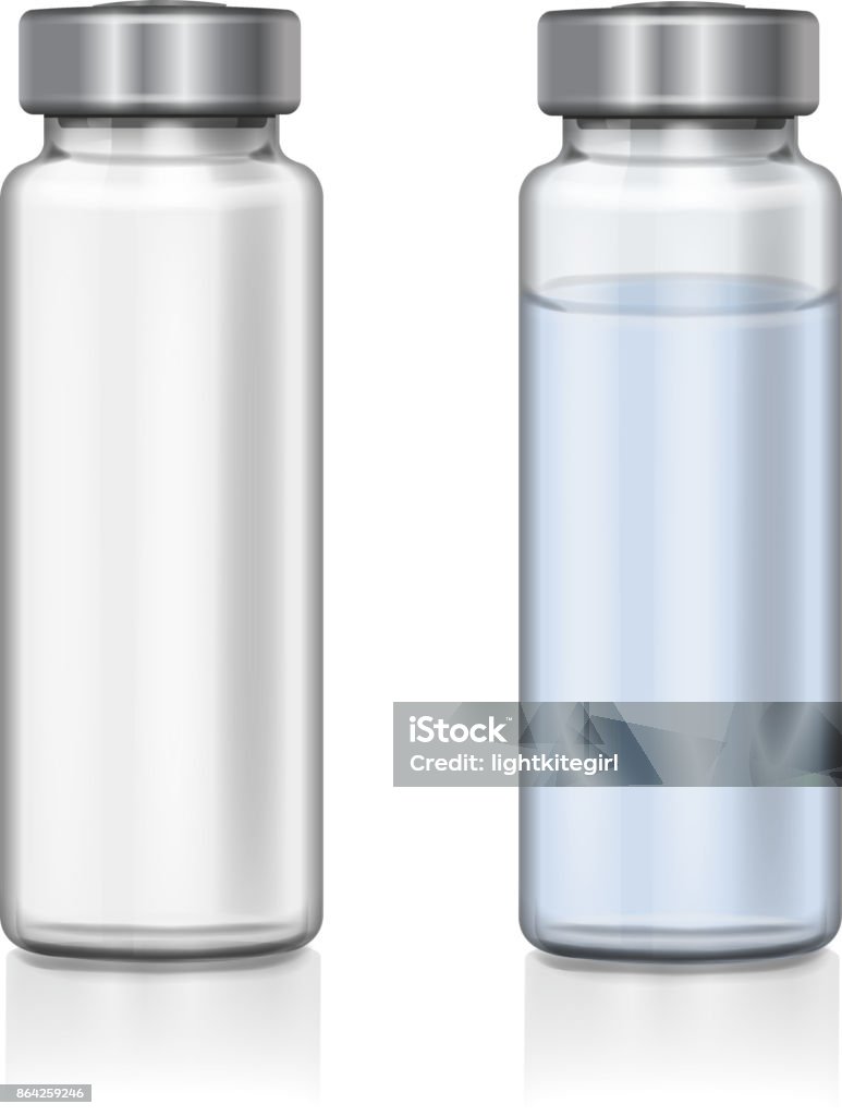 Transparent glass medical vial realistic 3d vector illustration Transparent glass medical vial realistic 3d vector illustration. Water stock vector