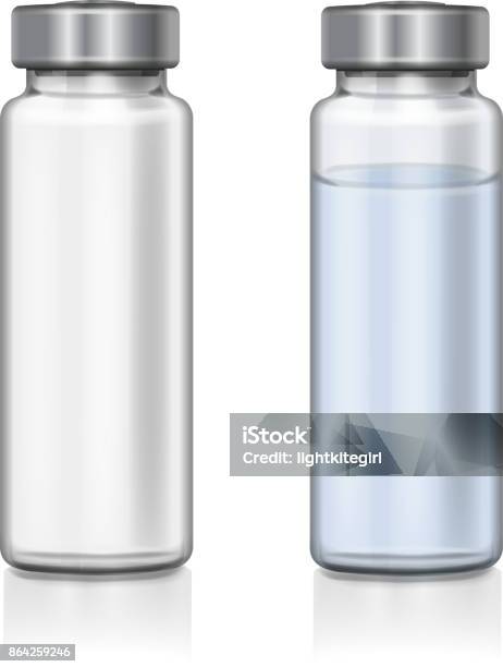 Transparent Glass Medical Vial Realistic 3d Vector Illustration Stock Illustration - Download Image Now
