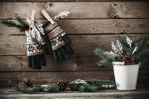 istock Christmas decorations on dark old wooden background 864260386