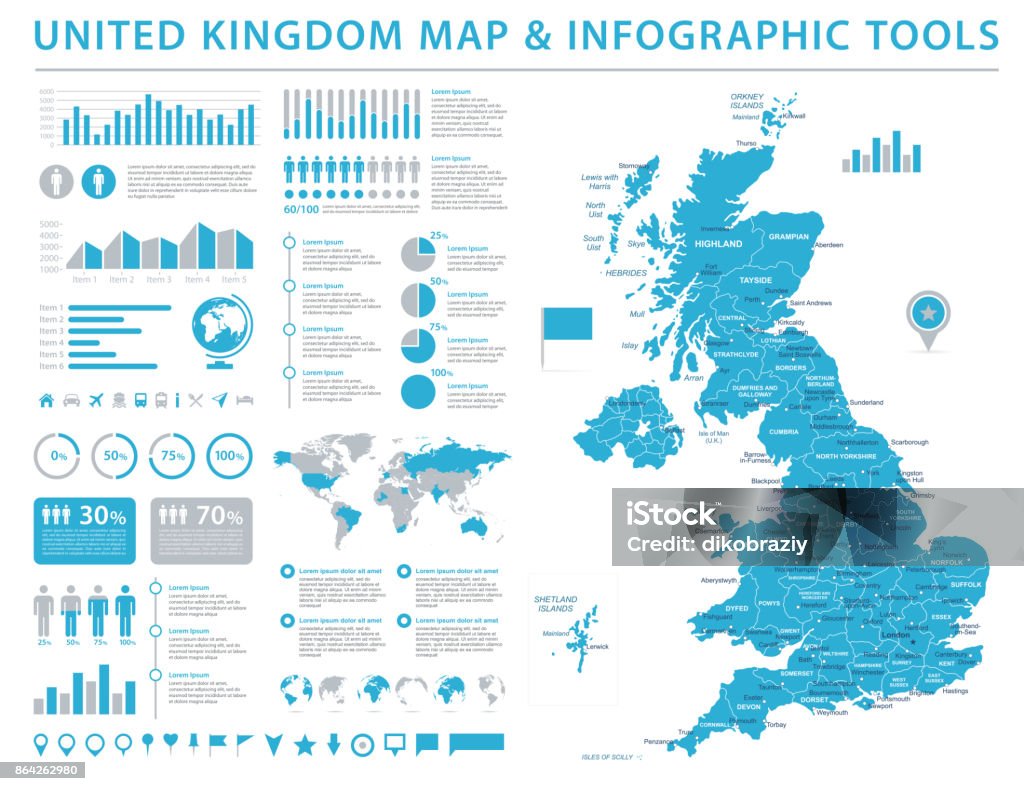 Großbritannien Landkarte - Info-Grafik Vektor-Illustration - Lizenzfrei Karte - Navigationsinstrument Vektorgrafik