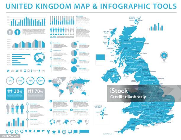 United Kingdom Map Info Graphic Vector Illustration Stock Illustration - Download Image Now