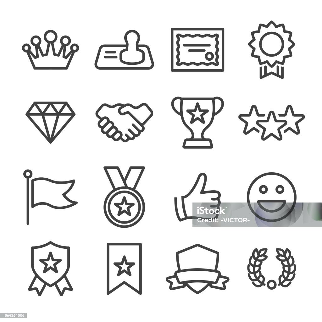 Honor and Success Icons - Line Series Award, Honor, Success, Achievement Record Breaking stock vector
