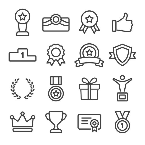 Award and Honor Icons Set - Line Series Award, Honor, Success, Achievement bay tree stock illustrations