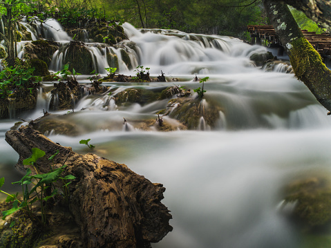 long exposure of waterfalls in the nature of Plitvice national park in Croatia