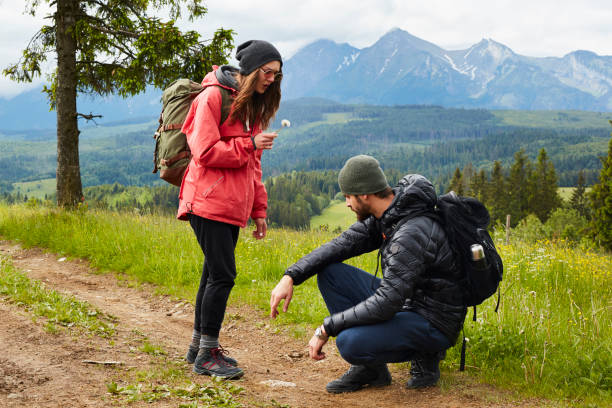 istock Young couple walking together in mountains 864291120
