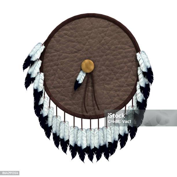3d Rendering Native American War Shield On White Stock Photo - Download Image Now - Art, Circle, Digitally Generated Image