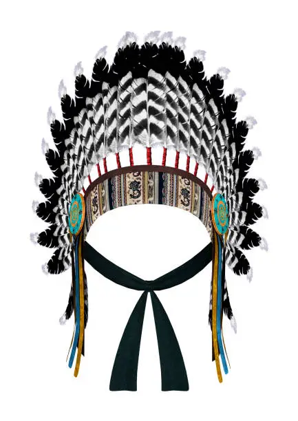 3D digital render of a Native American war bonnet isolated on white background