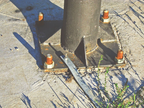 istock Steel pillar base plate vith safety ground wire attached 864292326