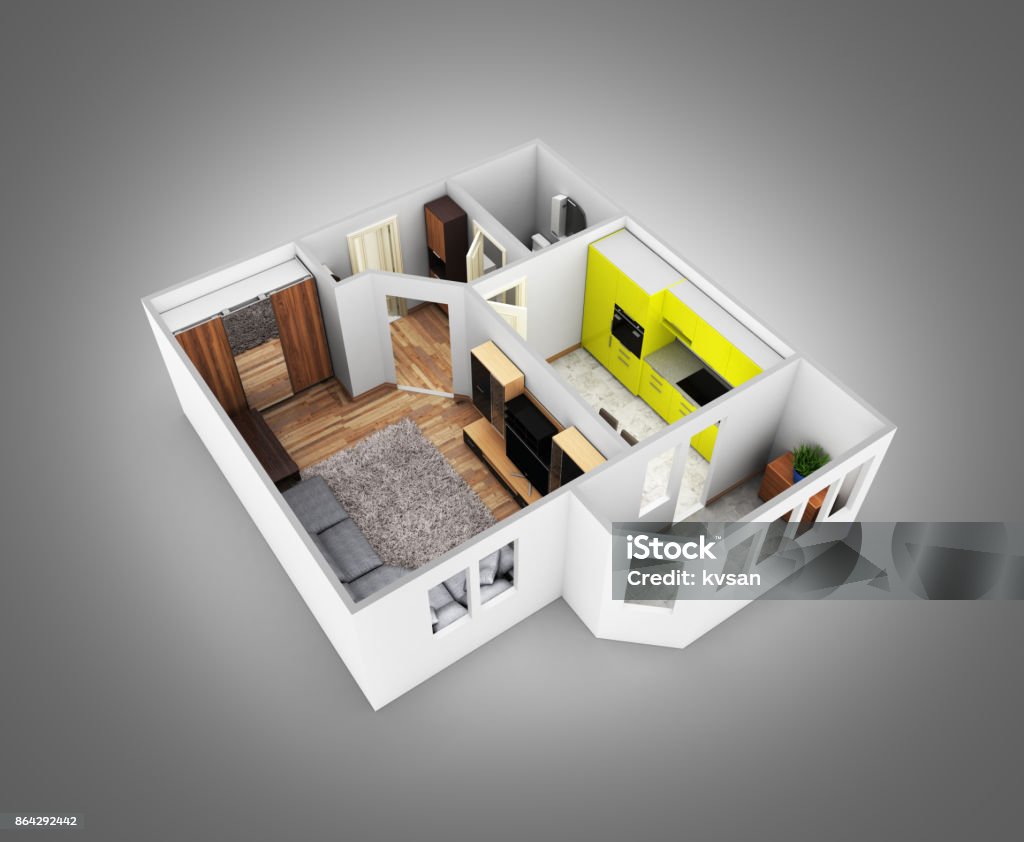 Apartment Without Rendering Interior Apartment Roofless Perspective View Apartment Layout Without ...