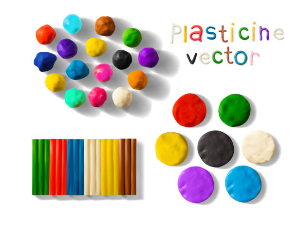 Color plasticine set isolated on a white background. 3d Vector illustration Color plasticine set isolated on a white background. Modeling Clay balls, bricks and palettes. 3d Vector illustration. Creative putty-like material for children's play childs play clay stock illustrations