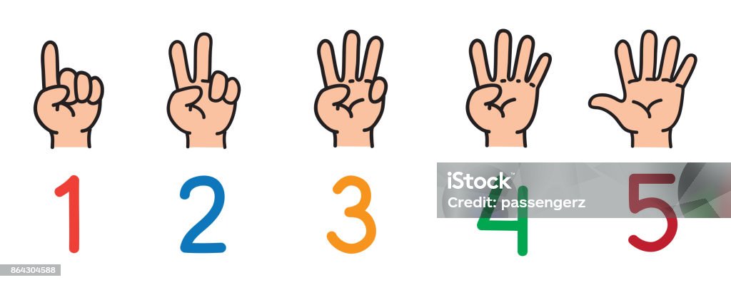 Hands with fingers.Icon set for counting education Icon set ands and fingers for counting education from 1 to 5. Childrens vector illustration Finger stock vector