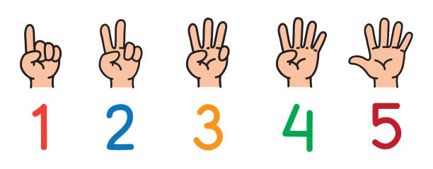 Hands with fingers.Icon set for counting education Icon set ands and fingers for counting education from 1 to 5. Childrens vector illustration number 3 illustrations stock illustrations