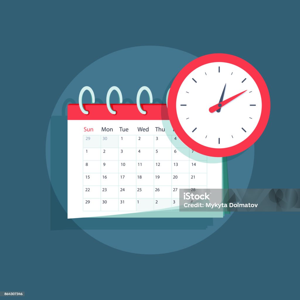 Vector calendar and clock icon. Schedule, appointment, important date concept. Modern flat design illustration Vector calendar and clock icon. Schedule, appointment, important date concept. Modern flat design illustration. Vector illustration Calendar stock vector