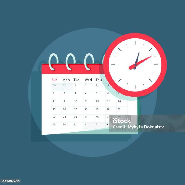 Vector Calendar And Clock Icon Schedule Appointment Important Date Concept Modern Flat Design Illustration Stock Illustration - Download Image Now