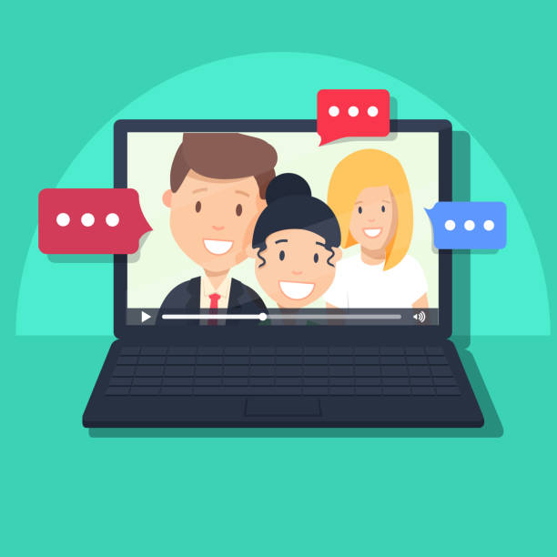 Video Chatting Online On Computer Vector Illustration Flat Cartoon Video  Player Window With Speaking Girls And Boy Stock Illustration - Download  Image Now - iStock