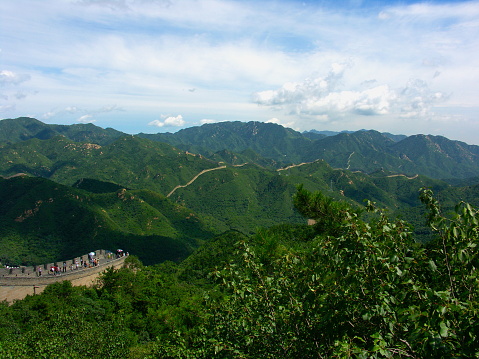 View of Great Wall of China with green surrounding nature