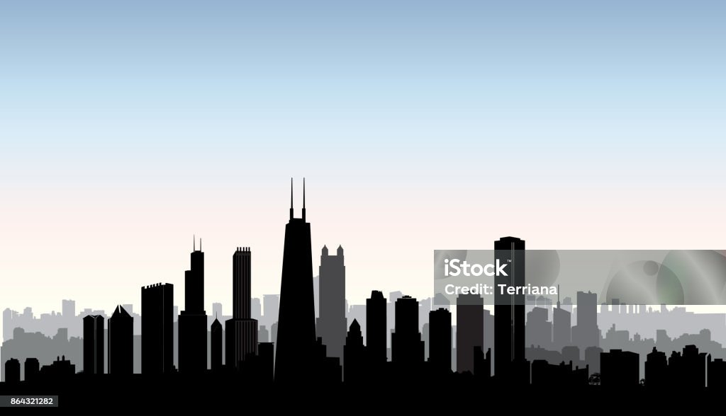 Chicago city buildings silhouette. USA urban landscape. American cityscape with landmarks. Travel USA skyline background. Chicago - Illinois stock vector
