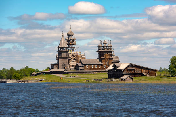 amazing view to ancient traditional russian churches at kizhi island in russia - russia russian culture kizhi island traditional culture imagens e fotografias de stock