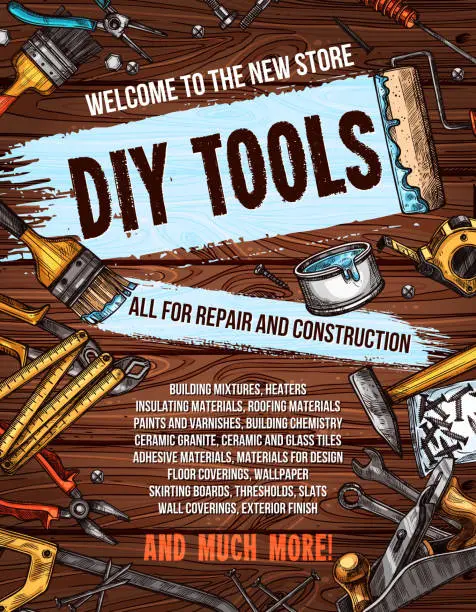Vector illustration of Repair tool on wooden background banner design