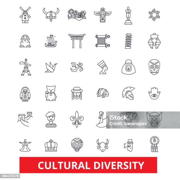 Cultural Diversity International Enthnic Multicultural Tolerance Peace Line Icons Editable Strokes Flat Design Vector Illustration Symbol Concept Linear Signs Isolated On White Background Stock Illustration - Download Image Now