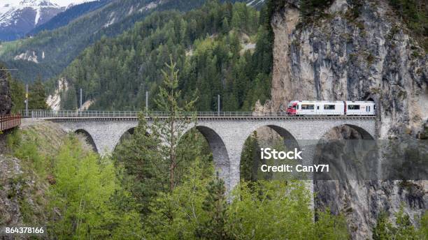 Glacier Train On Landwasser Viaduct Bridge Switzerland Stock Photo - Download Image Now